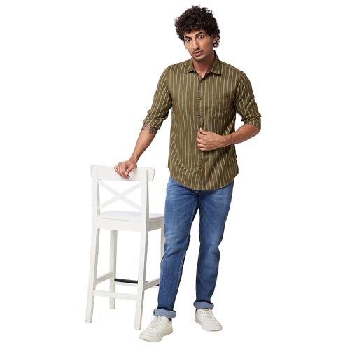 Image of Spykar Men's Regular Fit N /A Full Sleeve Striped Casual Shirts