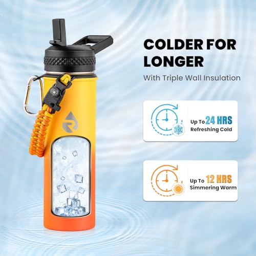 Image of RAYMYLO Insulated Water Bottle 20 oz, Triple Wall Vacuum Stainless Steel (Cold for 24Hrs, Hot for 12Hrs), Leak Proof & Non-BPA, Modern Water Bottle Jug for School with Straw Spout Lids