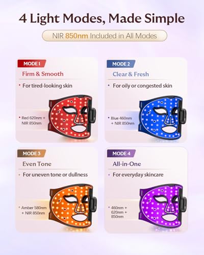 Red Light Therapy for Face, Cordless LED Face Mask with 4 Light Modes (NIR 850nm, Red 630n - image 7