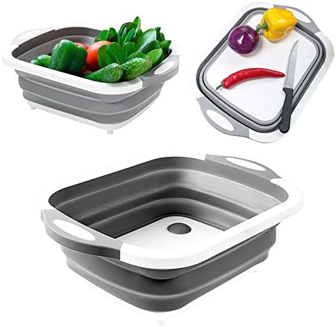 Odizli 4 in 1 Multi-Board Collapsible Basket Folding Dish Washing Sink Cutting Board Portable Drain Basin for Kitchen Fruit Vegetables …