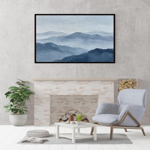 Peinture à l'huile de montagne bleue, œuvre d'art originale faite main