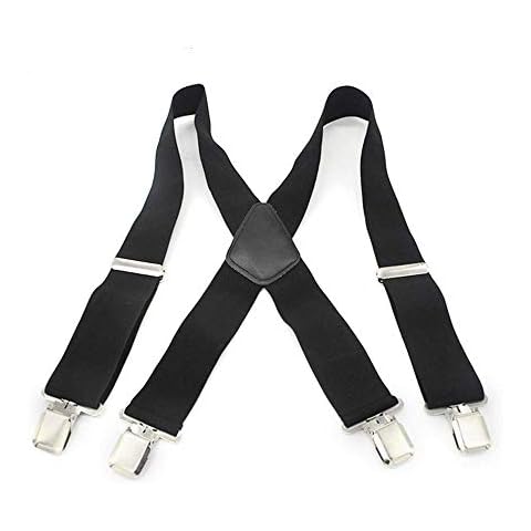 Sold_By_Cheapnwork Mens Braces Suspenders Black 50mm (Width) X Back Heavy Duty Biker Snowboard Trousers Elastic Tuxedo Pant Cover
