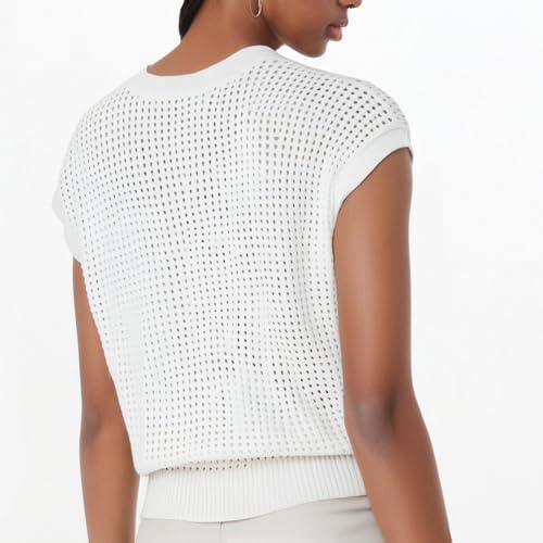 Danny D Women's Crewneck Crochet Top Summer Hollow Out Beach Cover Up Through Top Knit Pullover Short Sleeve Tees Shirts2