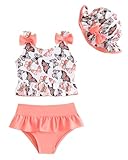 UV Badebekleidung Baby Badeanzug Gr 74-98, 3-Teilig Tankini Mädchen Set mit Hut, UV Kleidung Baby UV Shirt Kleinkinder UV Anzug Schwimmanzug Schutz, Rosa Schmetterlinge 18-24 Monate/86-92