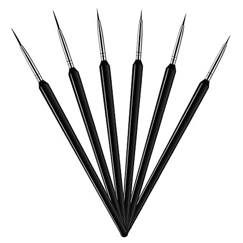 Pinceles para delineador de pinceles para diseño de uñas, juego de 6 pinceles para uñas en 3 tamaños, delineador de ojos acrílico para dibujar diseños de uñas DIY