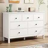 LYNSOM White Dresser for Bedroom with 7 Drawers, 47'' Wide Modern Chest of Drawer with Black Handles, Wood Storage Dresser TV Stand Dressers for Closet, Living Room, Kids Room, Entryway