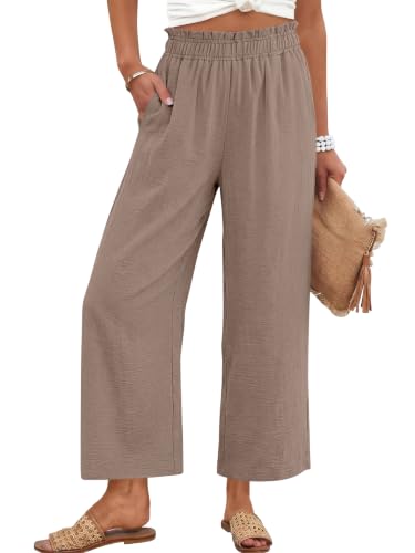 Image of ANRABESS Womens Wide Leg Cropped Palazzo Pants | Lightweight Breathable Elastic High Waisted Pants, Beach Vacation Flowy, Lounge & Casual Summer Trousers with Pockets