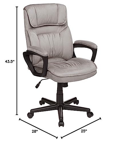 Amazon Basics Classic Office Desk Computer Chair - Adjustable, Swiveling, Ultra-Soft Microfiber, Lumbar Support, 28"D X 25"W X 43.5"H, Light Gray #TOP2