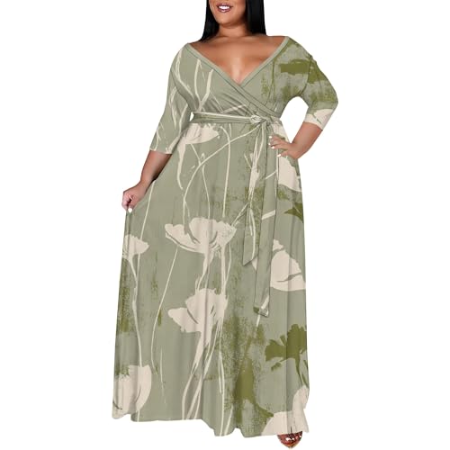 Image of SUZONANA Women's Plus Size Maxi Dresses Casual Loose Short Sleeve Long Maxi Dress with Belt Wedding