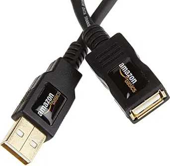 Amazon Basics USB 2.0 Extension Cable - A-Male to A-Female for Personal Computer, Printer - 6.5 Feet (Black, 2 Meters)