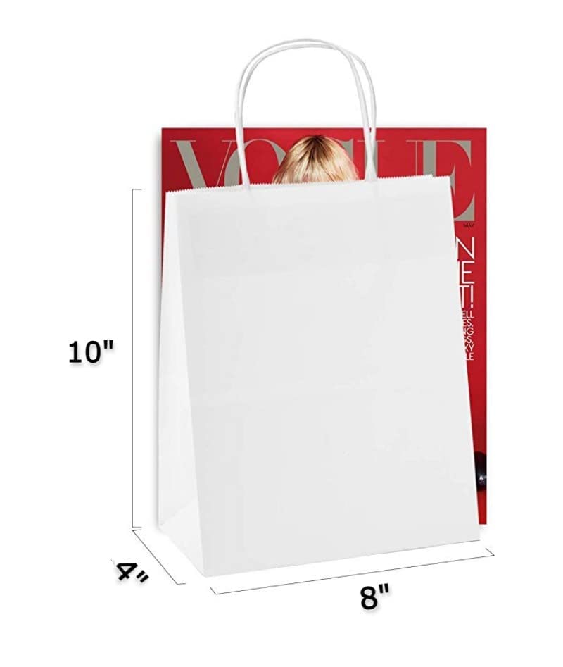 Image of RanGit Bhumi Gift Bags- 8x10x4 in 10pcs White Small Paper Bag for Return Gift- Shopping Retail Paper Carry Bags, Small Party Favor Gifting Covers, Disposable, Recyclable (8x10x4 in White, 10 pack)