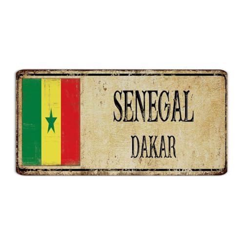 Plaque décorative en métal - Décoration murale du Sénégal Dakar - Décoration murale pour garage, homme, arrière-cour, pays national, souvenir de la route - Cadeau pour cour - 15,2 x 30,5 cm