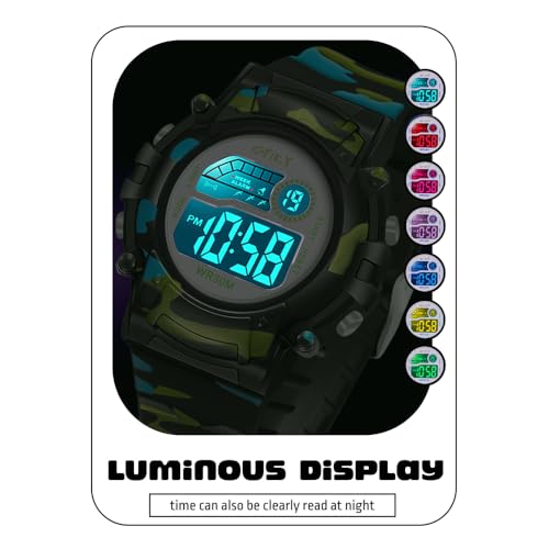 Image of SPIKY Round Digital Sports Watch for Kids | Military, Camouflage Design | Multifunctional & Luminous Display | 30M Water Resistant | Best Birthday Gift Wrist Watches for Boys & Girls | Age 2-12 Years