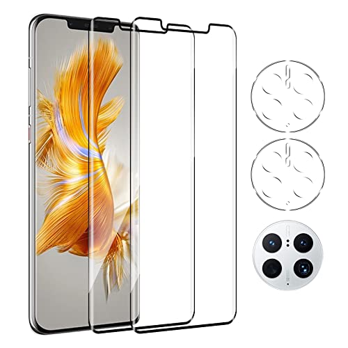 Pkila Protector de Pantalla para Huawei Mate 50 Pro, 2 Películas Protectoras de Vidrio Templado Curvo 3D, 2 Protectores de Lente de Cámara Antihuellas Sin Burbujas 9H Protector de Pantalla de Dureza Cover