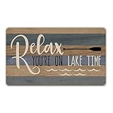 Livcoz Relax You're on Lake Time Welcome Front Door Mat, Lake House Decorative Doormat Non-Slip Floor Entryway Rug, Lakeside Farmhouse Low Profile Indoor Outdoor Home Kitchen Decoration 17x29 Inches