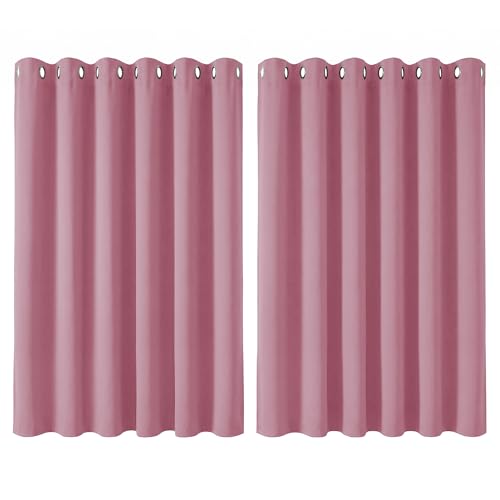 Image of Deconovo Super Soft Solid Thermal Insulated Blackout Curtains, 90" Width x54 Drop, 1 Pair, Pink