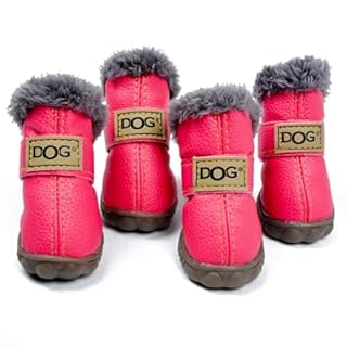Small Dog Boots, Puppy Winter Shoes, Pet Waterproof Paw Protectors for Snow/Ice Pavement (Color: Pink,Size: 4)