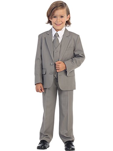 Avery Hill 5-Piece Boy's 2-Button Dress Suit Tuxedo - Light Gray 8
