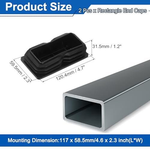 Image of uxcell 2 Pcs Rectangle Tubing End Caps 4 3 /4 x 2 11 /32 Inch Plastic Hole Plugs Insert End Cap for Metal Tubing Post Chair Leg Table Bookshelves Furniture, Black