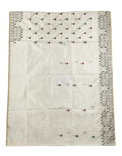 Image of SHRISTI CLOTHINGS Women's Hand Embroidered Cotton Silk Kantha Stitch Saree with Blouse Piece (J420824 OFFWHITED90)