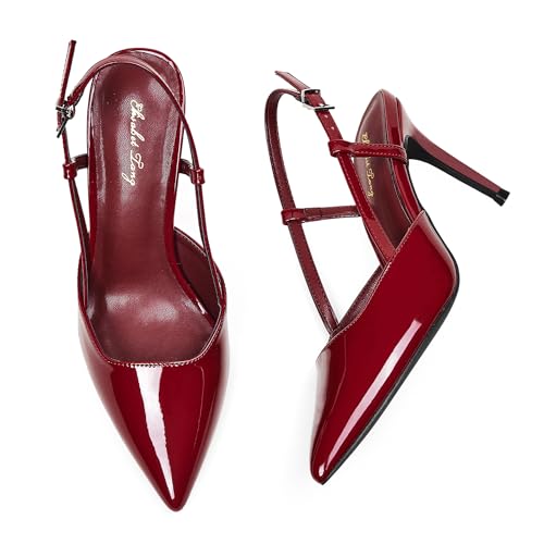 Image of Elisabet Tang Women's Kitten Heel Slingback Low Pumps 3 Inches Stiletto Pointed Closed Toe Elegant Dressy Bridal Wedding Party Shoes