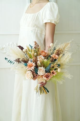 Ramo de Bodas Boho Rústico Beige con Flores Secas y Seda miniatura 5