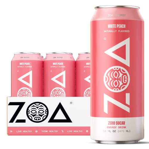 Zoa Zero Sugar Energy Drinks - Healthy Energy Formula With Vitamins, Electrolytes, Antioxidants, 210Mg Of Natural Caffeine - White Peach, 16 Ounce (Pack Of 12) #TOP13