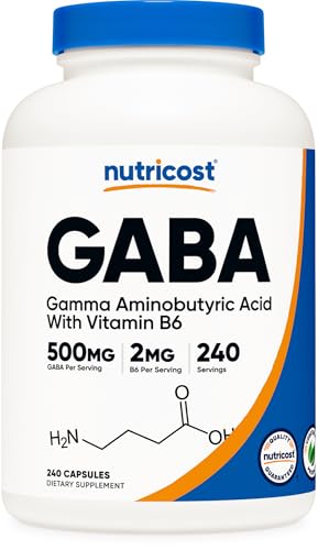 Nutricost GABA (Gamma Aminobutyric Acid) + Vitamin B6 500mg per Serving 240 Capsules