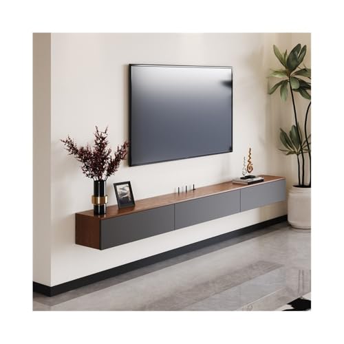 Muebles de TV para sala de estar, consola de TV moderna abatible para montar en la pared, centro de entretenimiento, soporte de TV flotante estrecho con 2 cajones para sala de estar, mueble flotante