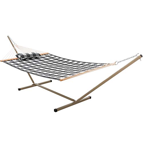 Castaway Hammocks Quilted Hammock Combo with 12 Foot Black Steel Portable Stand