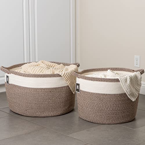 Xxl Cotton Rope Basket – 22”W X 14”H – Off-White And Brown - Extra Large Multipurpose Blanket Storage Basket Organizer – Ideal For Baby Nursery, Toys, Towels, Laundry Bin #TOP5