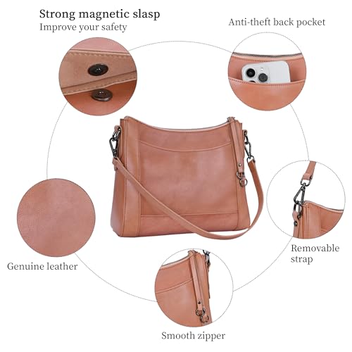 Image of Iswee Leather Crossbody Bags for Women Shoulder Purse Medium Hobo Genuine Leather Satchel Purses and Handbags
