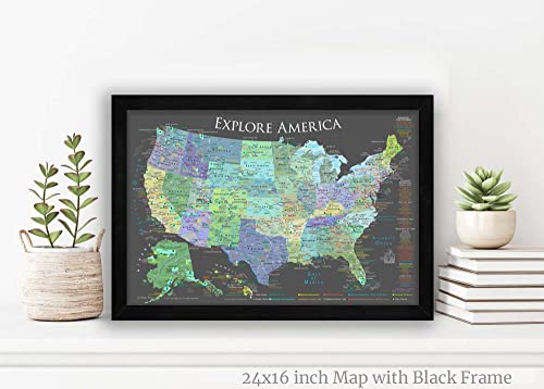 National Parks Map - Explore America Map - Small Framed Map - Slate Edition - Usa Travel Push Pin Map #TOP4