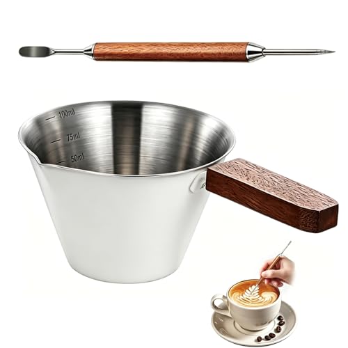 Vaso medidor espresso acero inoxidable 100ml con mango de madera