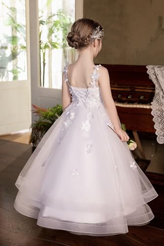 Flower Girl Dresses for Wedding Tulle Beads Princess Pageant Dress Lace Applique Backless First Communion Dress3