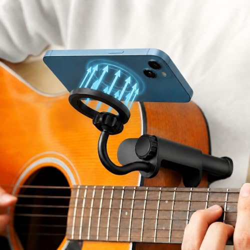Magnetic Plus Guitar Phone Holder mount, Adjustable & Rotatable Arm, Supports iPhone 12+&Magsafe...