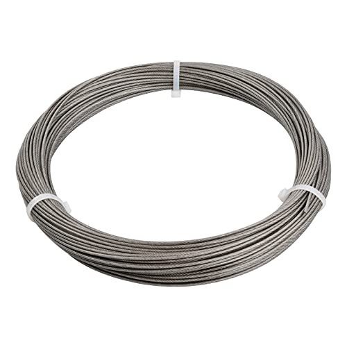50M Cuerda de Alambre de Acero, Cable de Acero Inoxidable 2mm 304 Recubierto de PVC 7x7 Hilo, Flexible Alambre Resistente para Tendedero, Suspensión Cable de Metal para Marco Fotos Jardín Exteriores