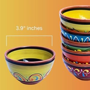 Cactus Canyon Ceramics Salsa Bowls Spanish Terracotta Multicolor Decor Small Serving Bowl European Size Festive Dinnerware 5 Piece Set Dishwasher Microwave Safe