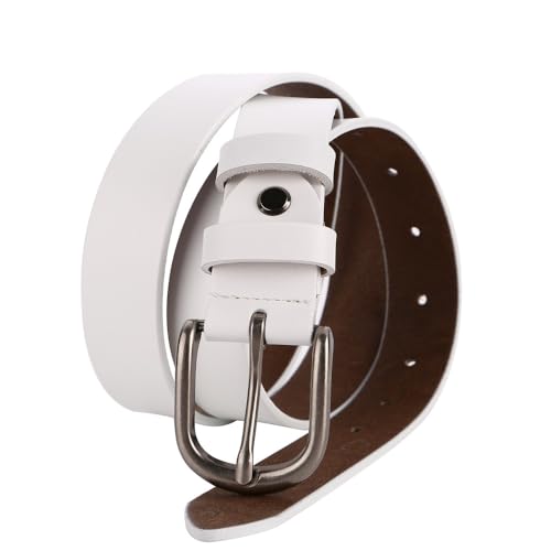 Women Leather Belt Black Casual Waist Belt for Jeans Pants with Silver Pin Buckle Waistband