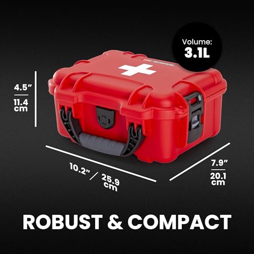 Image of NANUK 904 Waterproof First Aid Box Empty with Lid Organizer & Dividers - Durable Medical First Aid Organizer Case, IP67-Rated, Dustproof, Impact-Resistant, Floats (10.2 inch x 7.9 inch x 4.5 inch) - Red