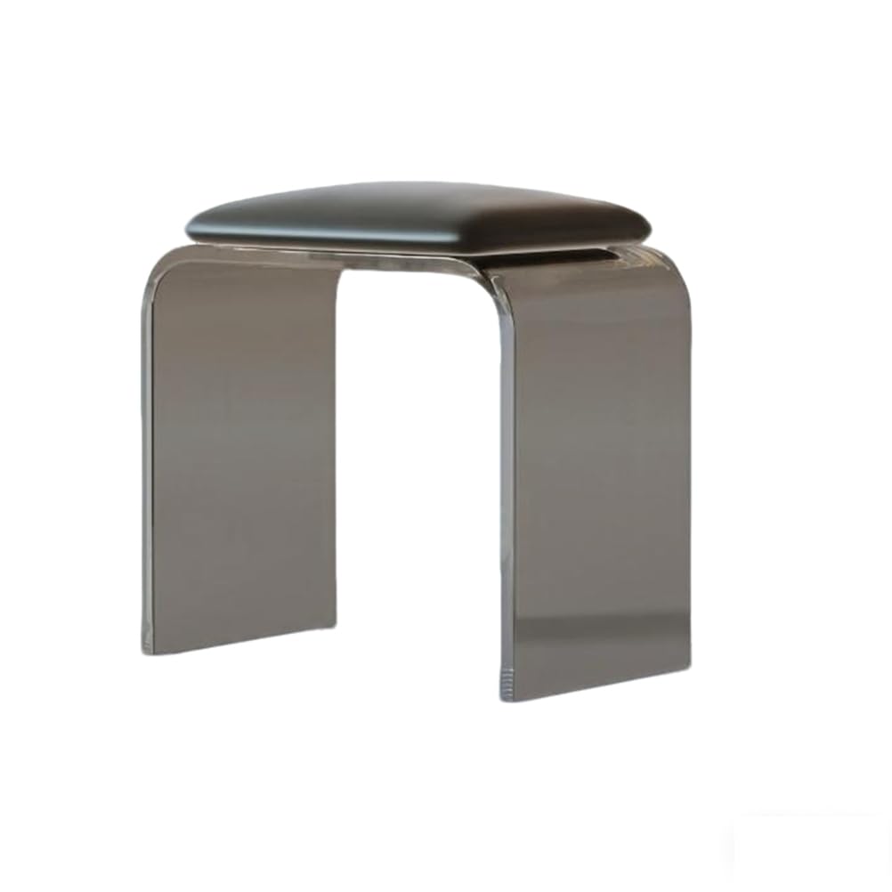 GDMDPTE Waterproof Acrylic Stool with PU Cushion Makeup Chair Versatile Shower & Entryway Seat Perfect for Dining Bedroom & Bathroom Black 42.5 * 28 * 45CM