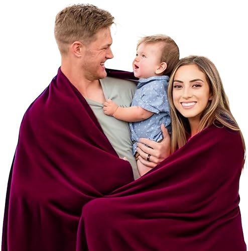 KELOR Family Size Extra Large Wool Blanket | Stretchy, Lightweight & Breathable Blanket for Bed, Travel Blanket | Heated Blanket for Camping, Napping & Airplane Blanket (Pomegranate Twist - 96