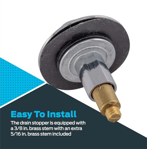 Image of EZ-FLO Bathtub Drain Stopper, Lift and Turn Tub Drain Replacement with Rubber Seal, 3 /8 Inch Brass Stem, Chrome Plated, 35255