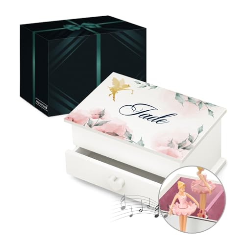 Maverton Boîte à Bijoux Musicale avec personnalisation pour jeune femme - Coffret en bois avec prénom - Organisateur décoratif pour fille - souvenir pour...