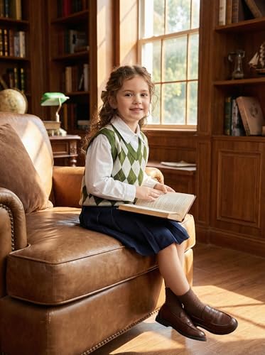 Image of SELINK Boys Girls V Neck Argyle Knit School Uniform Sweater Vest | Soft Cotton Polyester Blend Knitted Vest,Stockinette Stitch,Hand Wash Only For School Uniform Daily Wear