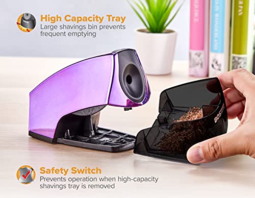 Image of Bostitch Office Electric Pencil Sharpener for Classroom & Desk Use, Heavy-Duty Stall-Free Motor, High-Capacity Shavings Tray, Metallic Purple (Pack of 6)