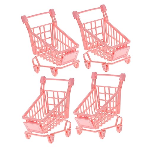 Toddmomy 4 Piezas Mini Modelo de Carrito de Compras minicarrito de la Compra contenedor de Esponja de Maquillaje Mini Adorno de Carrito de Compras Mini Carrito de polivinilo Rosa
