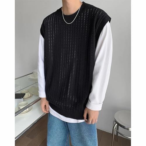 Men’S Streetwear Round Collar Wool Sweater Vest Sleeveless Knit Pullover Top2