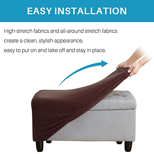 Ottoman Cover, Stretch Rectangle Velvet Ottoman Slipcovers Of Foot Stool For Living Room, Folding Storage Furniture Protector With Elastic Bottom, Machine Washable( Dark Brown, L) #TOP3