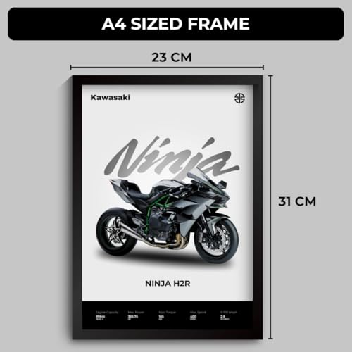 Image of Ninja H2R Poster | Framed Kawasaki A4 Sized (31 x 23 cm) | Ninja H2R Bike Poster for Wall, Gift for Boys, Bike Frames | Superbike Posters for Wall, Bedroom, Hostel, Study Area, Hostel Kawasaki (F 037)